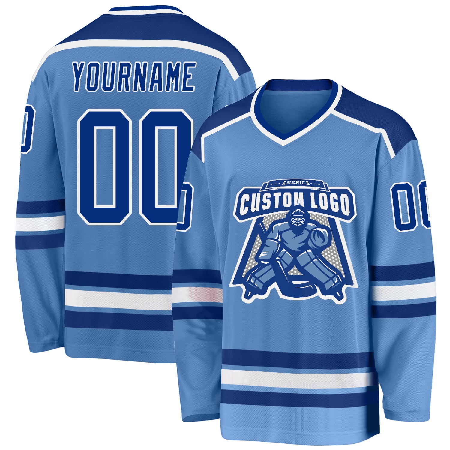 Light Blue Hockey Jersey Custom Royal White Design for Teams and Fans Custom Light Blue Royal-White Hockey Jersey