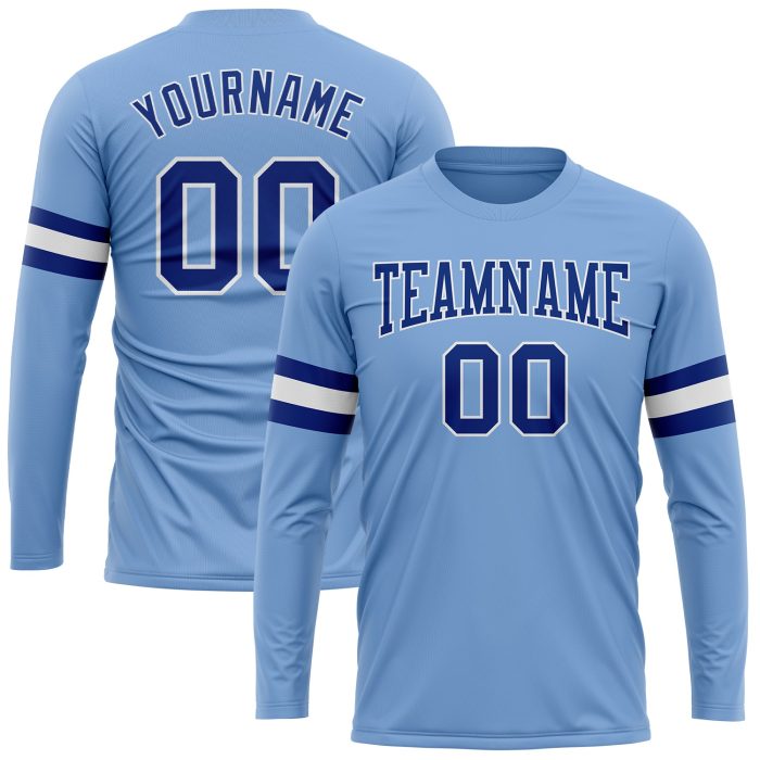 Light Blue Performance T-Shirt for Men, Royal White Long Sleeve Custom Design Custom Light Blue Royal-White Long Sleeve Performance - Image 1