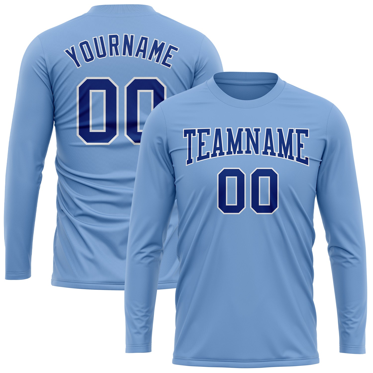 Custom Light Blue Royal-White Long Sleeve Performance T-Shirt Light Blue Performance T-Shirt for Men, Royal White Long Sleeve Custom Design Custom Light Blue Royal-White Long Sleeve Performance - Image 2
