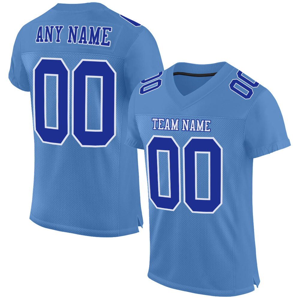 Light Blue White Mesh Authentic Football Jersey - Custom Team Apparel Custom Light Blue Royal-White Mesh Authentic Football
