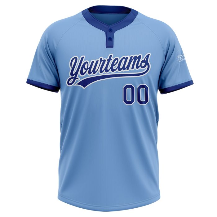 Light Blue Two-Button Royal White Unisex Softball Jersey - Customizable Sports Apparel Custom Light Blue Royal-White Two-Button - Image 2