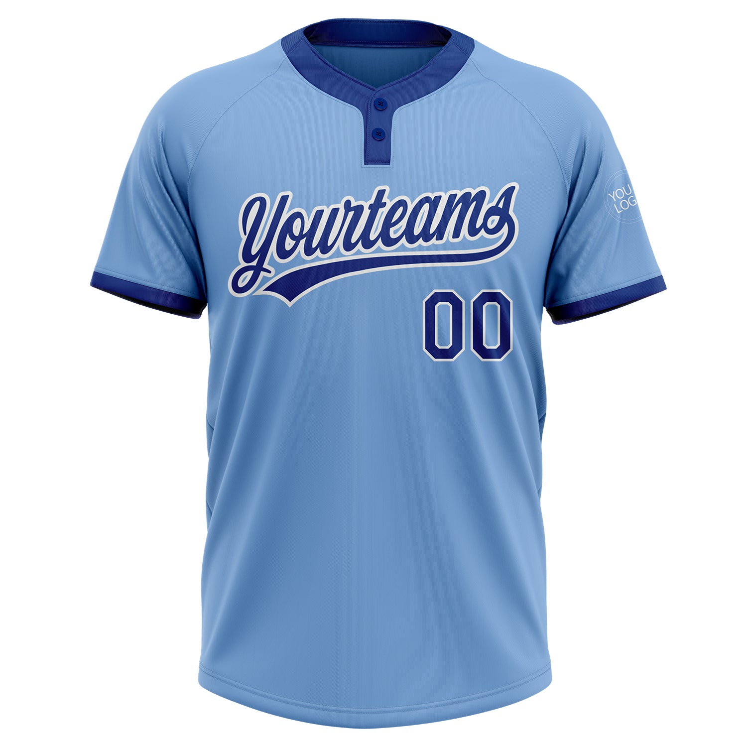 Custom Light Blue Royal-White Two-Button Unisex Softball Jersey Light Blue Two-Button Royal White Unisex Softball Jersey - Customizable Sports Apparel Custom Light Blue Royal-White Two-Button - Image 2