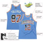 Light Blue Vintage USA Flag Basketball Jersey - Cream Authentic Throwback Design Custom Light Blue Vintage USA Flag-Cream - Image 2