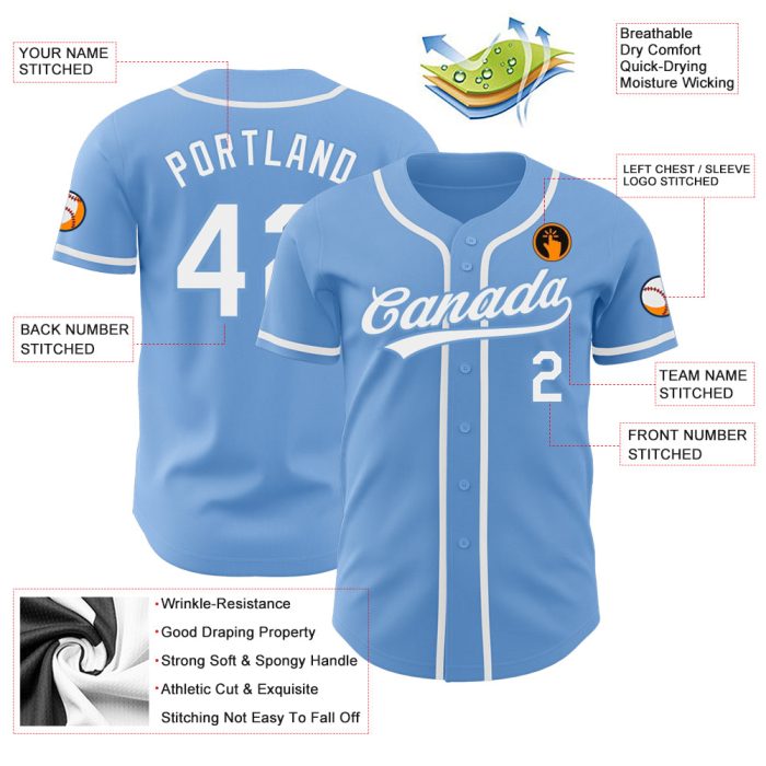 Authentic Light Blue White Custom Baseball Jersey for Men and Women Custom Light Blue White Authentic Baseball Jersey - Image 3