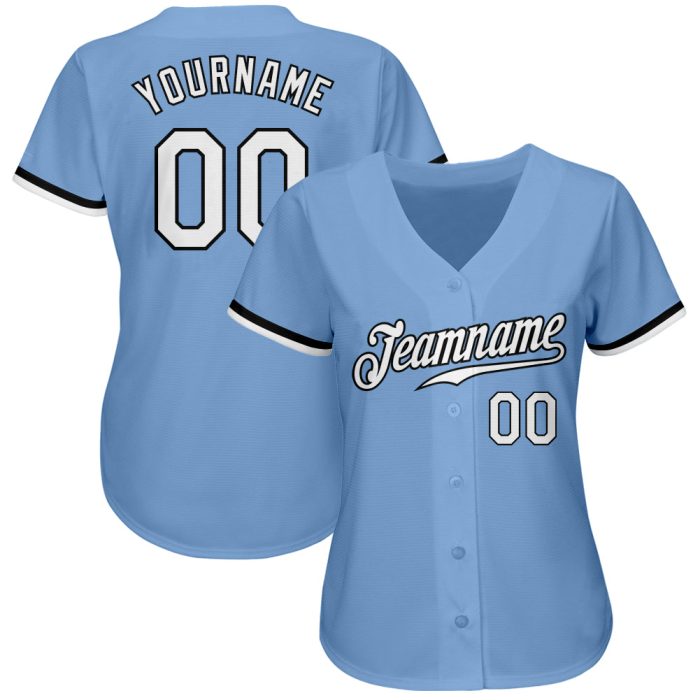 Custom Light Blue and Black Authentic Baseball Jersey, Personalized Design Custom Light Blue White-Black Authentic Baseball - Image 2