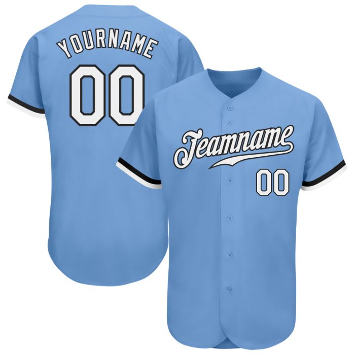 Custom Light Blue and Black Authentic Baseball Jersey, Personalized Design Custom Light Blue White-Black Authentic Baseball - Image 1