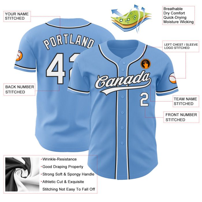 Light Blue Black White Authentic Baseball Jersey, Custom Style 2674 Custom Light Blue White-Black Authentic Baseball Jersey - Image 3