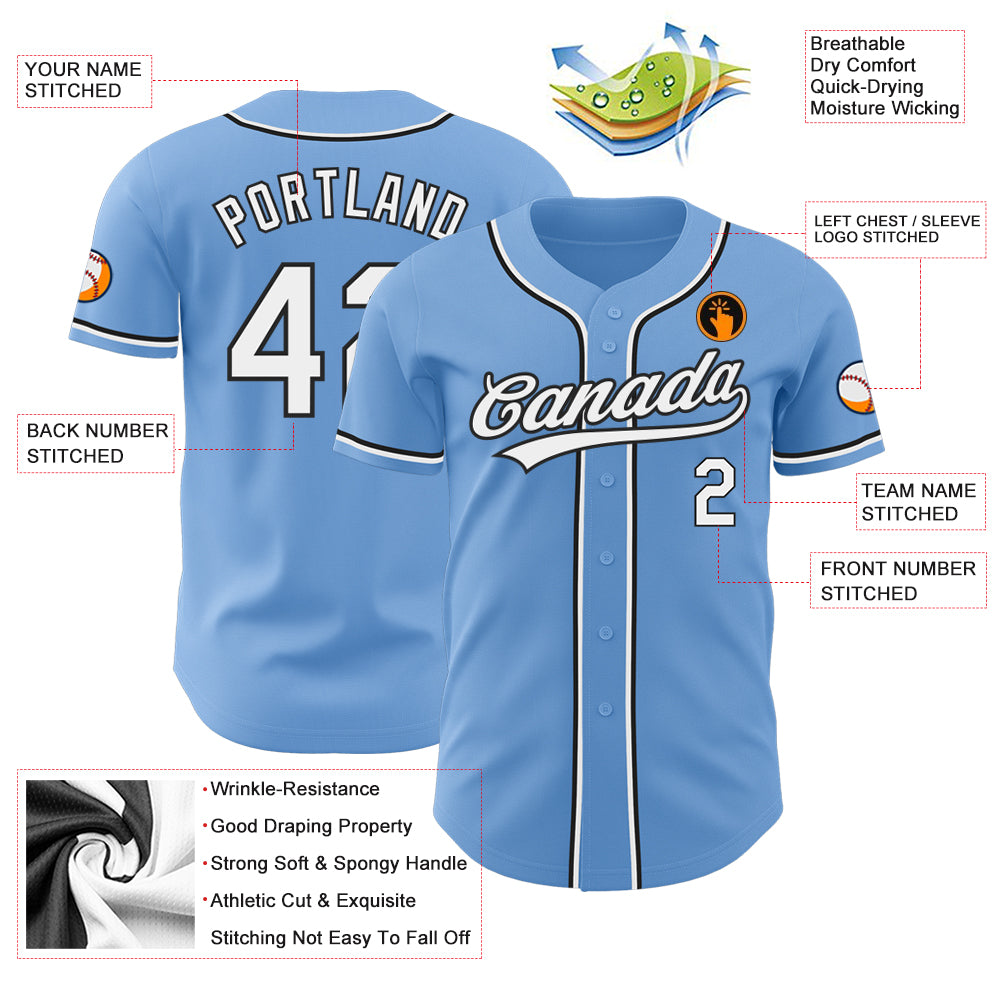 Custom Light Blue White-Black Authentic Baseball Jersey Style 2674 Light Blue Black White Authentic Baseball Jersey, Custom Style 2674 Custom Light Blue White-Black Authentic Baseball Jersey - Image 3