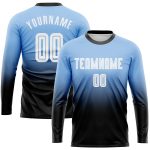 Light Blue Black White Sublimation Soccer Jersey Long Sleeve Fade Fashion Uniform Custom Light Blue White-Black Sublimation