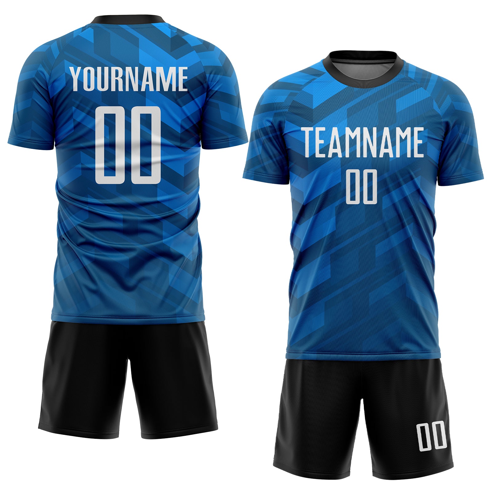 Custom Light Blue White-Black Sublimation Soccer Uniform Jersey Light Blue Black White Sublimation Soccer Jersey - Custom Uniform Custom Light Blue White-Black Sublimation Soccer Uniform - Image 2