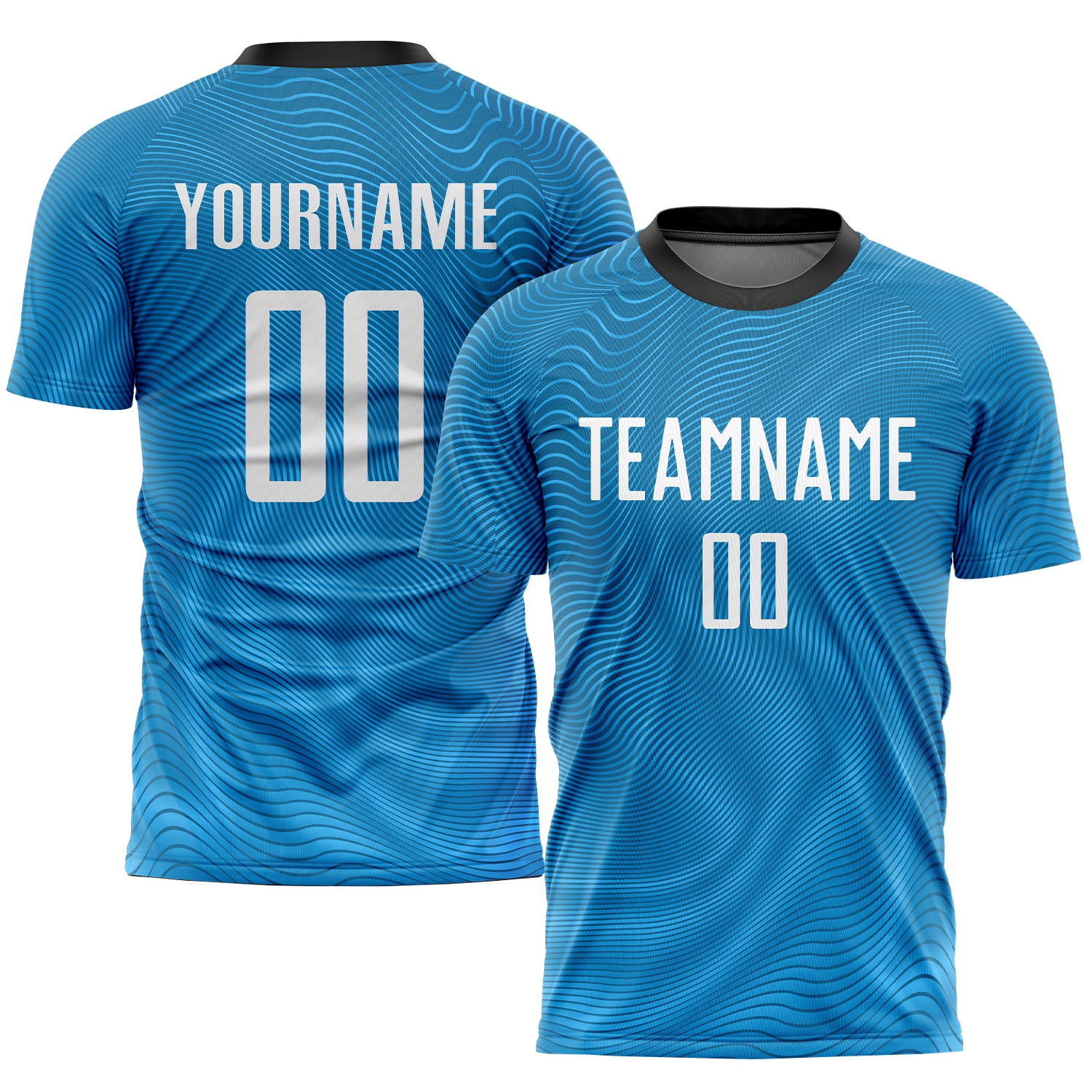 Custom Light Blue White-Black Sublimation Soccer Uniform Jersey Style 2719 Light Blue Sublimation Soccer Jersey Custom Design Black-White Style 2719 Custom Light Blue White-Black Sublimation Soccer - Image 1