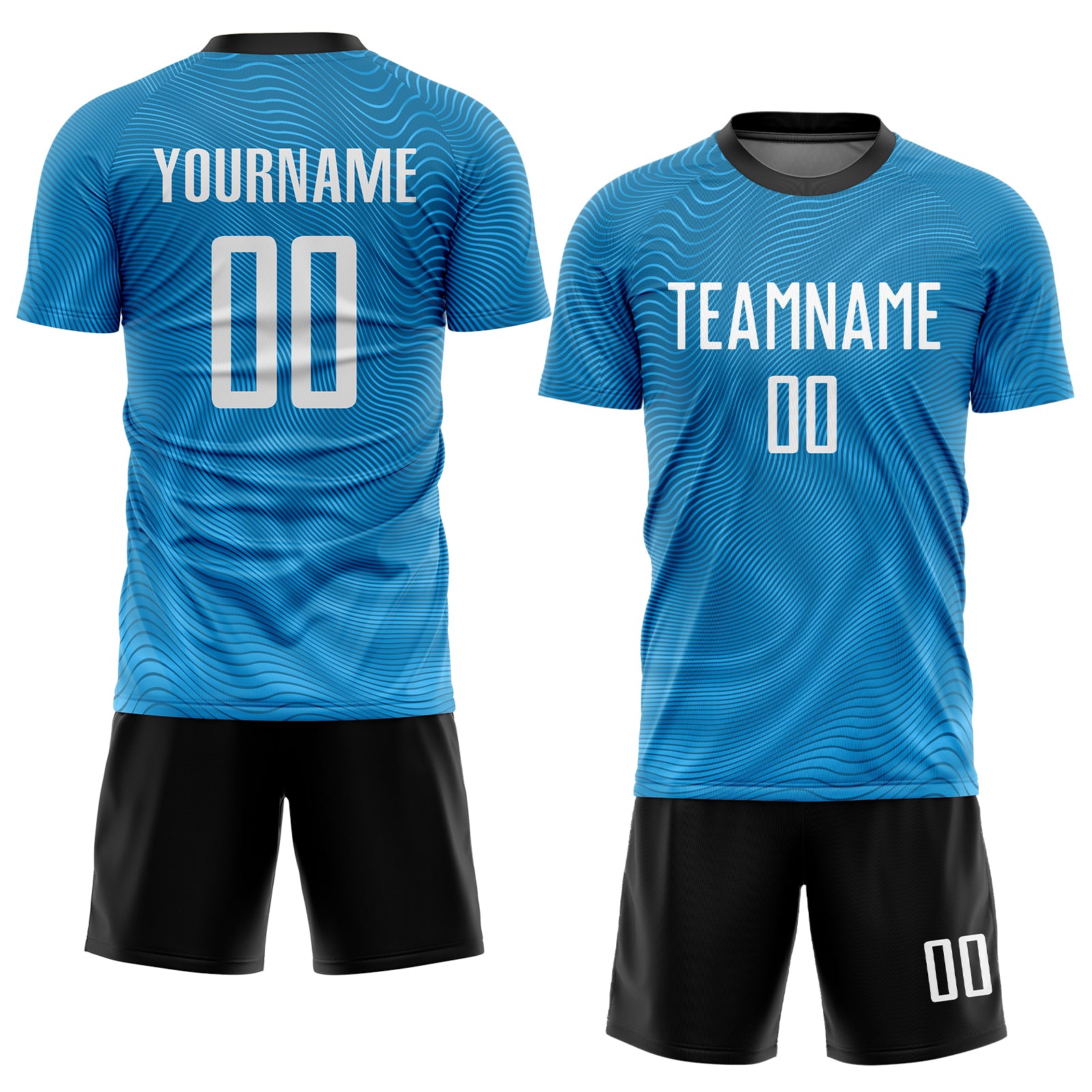 Custom Light Blue White-Black Sublimation Soccer Uniform Jersey Style 2719 Light Blue Sublimation Soccer Jersey Custom Design Black-White Style 2719 Custom Light Blue White-Black Sublimation Soccer - Image 2