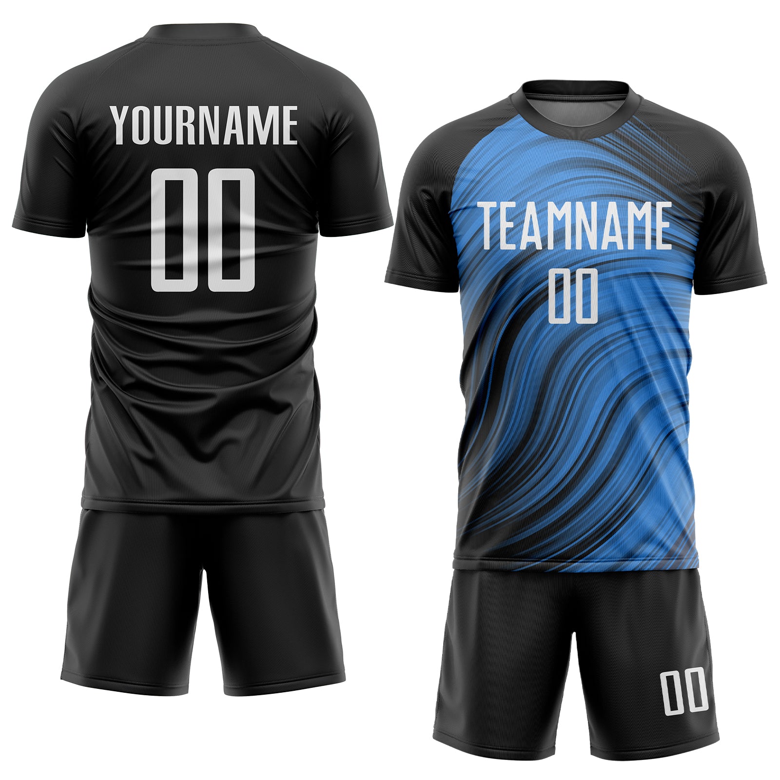 Custom Light Blue White-Black Sublimation Soccer Uniform Jersey Style 4124 Light Blue Black White Custom Soccer Jersey Sublimation Uniform Style 4124 Custom Light Blue White-Black Sublimation Soccer - Image 2