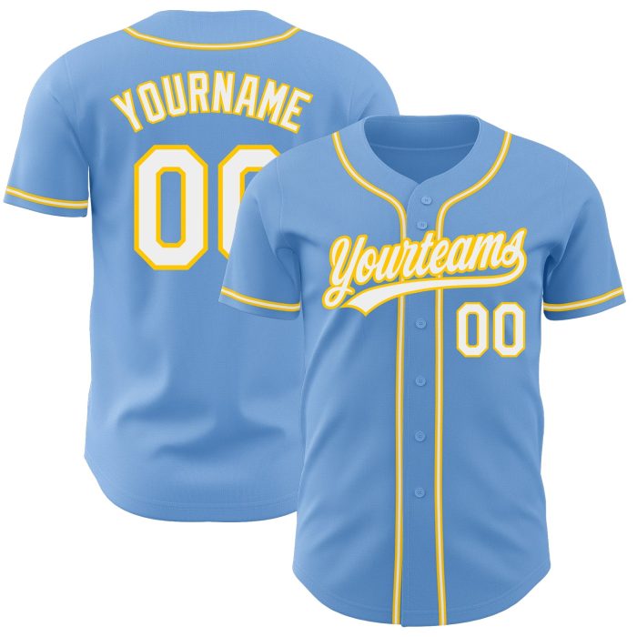 Light Blue White-Gold Custom Baseball Jersey - Authentic Athletic Wear Custom Light Blue White-Gold Authentic Baseball Jersey - Image 1