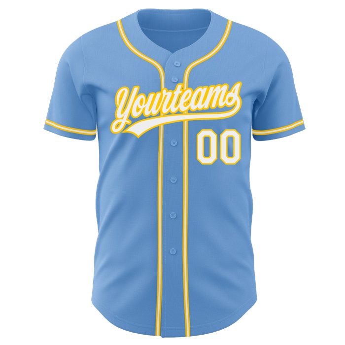 Light Blue White-Gold Custom Baseball Jersey - Authentic Athletic Wear Custom Light Blue White-Gold Authentic Baseball Jersey - Image 2