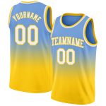 Custom Light Blue White Gold Fade Basketball Jersey - Authentic Fashion Style Custom Light Blue White-Gold Authentic Fade