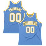 Light Blue White-Gold Authentic Throwback Basketball Jersey - Custom Design Custom Light Blue White-Gold Authentic Throwback