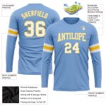 Light Blue White Gold Long Sleeve Performance T-Shirt Custom Design Custom Light Blue White-Gold Long Sleeve Performance - Image 3