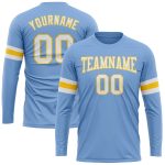 Light Blue White Gold Long Sleeve Performance T-Shirt Custom Design Custom Light Blue White-Gold Long Sleeve Performance