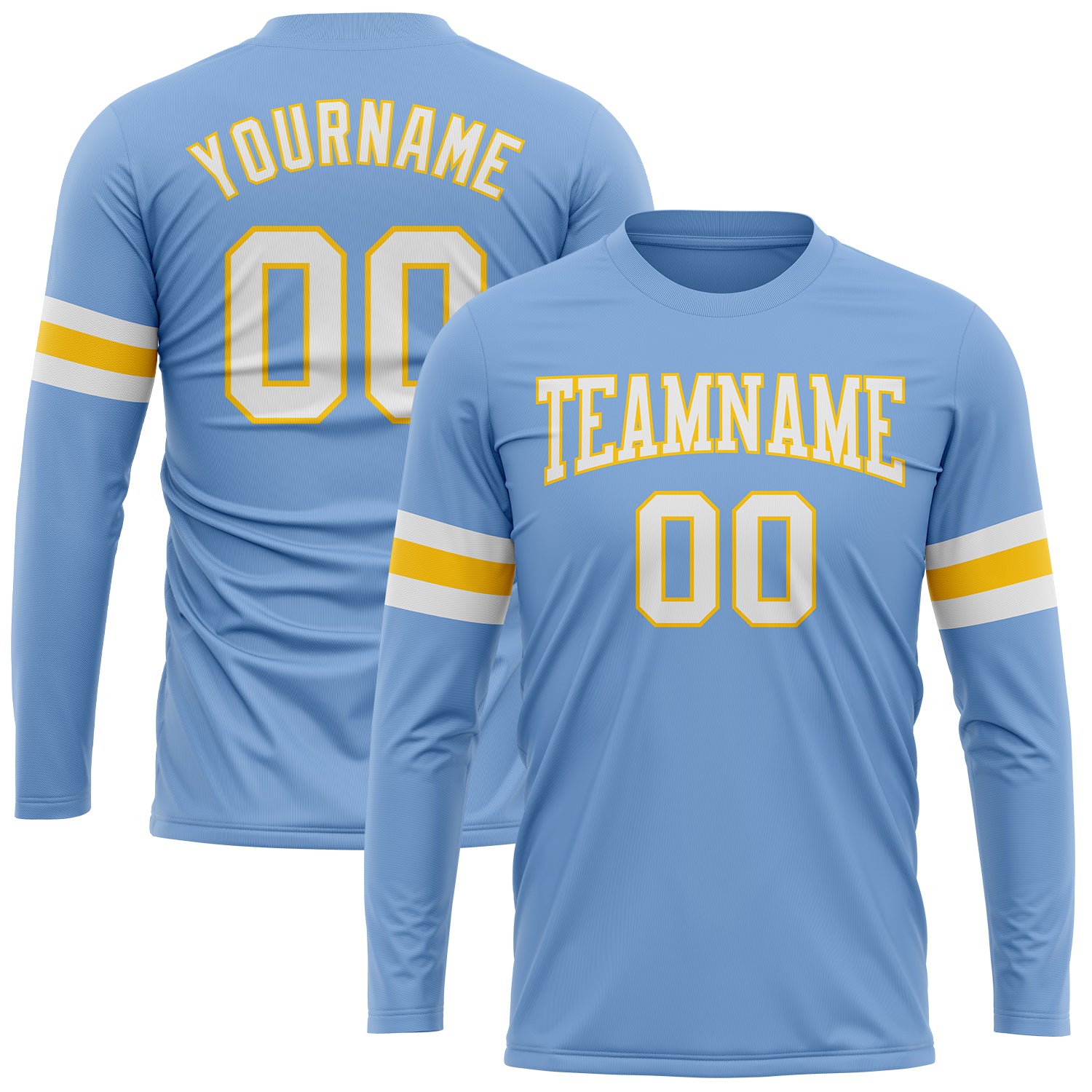 Custom Light Blue White-Gold Long Sleeve Performance T-Shirt Light Blue White Gold Long Sleeve Performance T-Shirt Custom Design Custom Light Blue White-Gold Long Sleeve Performance - Image 1