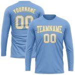 Light Blue White Gold Long Sleeve Performance T-Shirt Custom Design Custom Light Blue White-Gold Long Sleeve Performance - Image 2