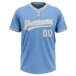 Light Blue White Gray Unisex Softball Jersey Custom Two-Button Design Custom Light Blue White-Gray Two-Button Unisex Softball - Image 2