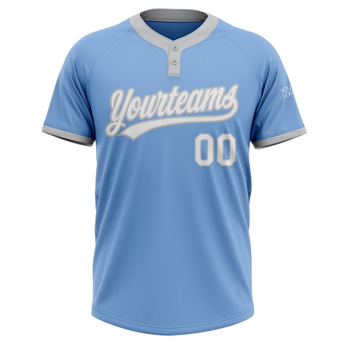 Light Blue White Gray Unisex Softball Jersey Custom Two-Button Design Custom Light Blue White-Gray Two-Button Unisex Softball - Image 2