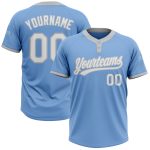 Light Blue White Gray Unisex Softball Jersey Custom Two-Button Design Custom Light Blue White-Gray Two-Button Unisex Softball