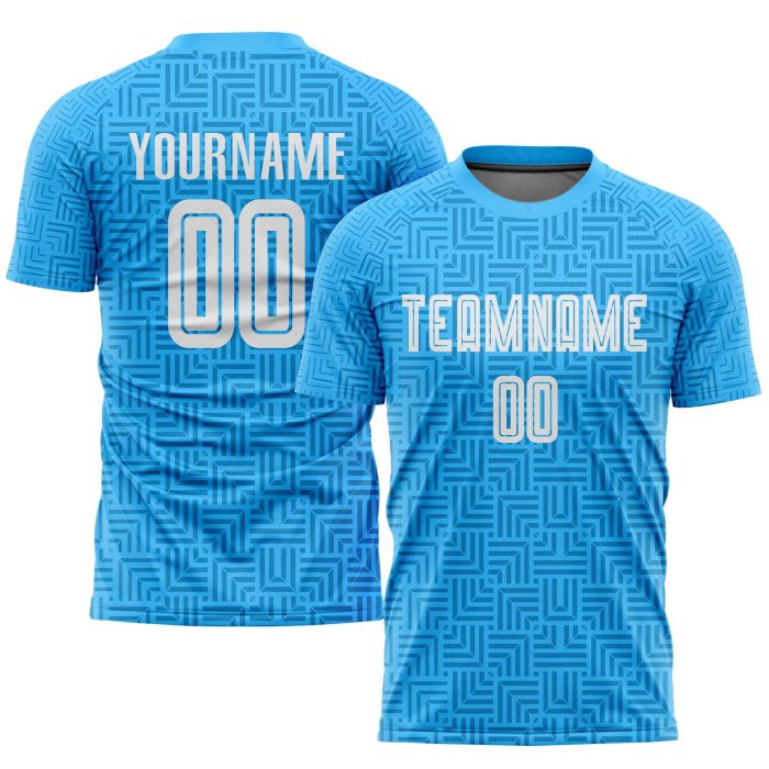 Custom Light Blue Soccer Jersey - White Home Sublimation Uniform for Teams Custom Light Blue White Home Sublimation Soccer - Image 1