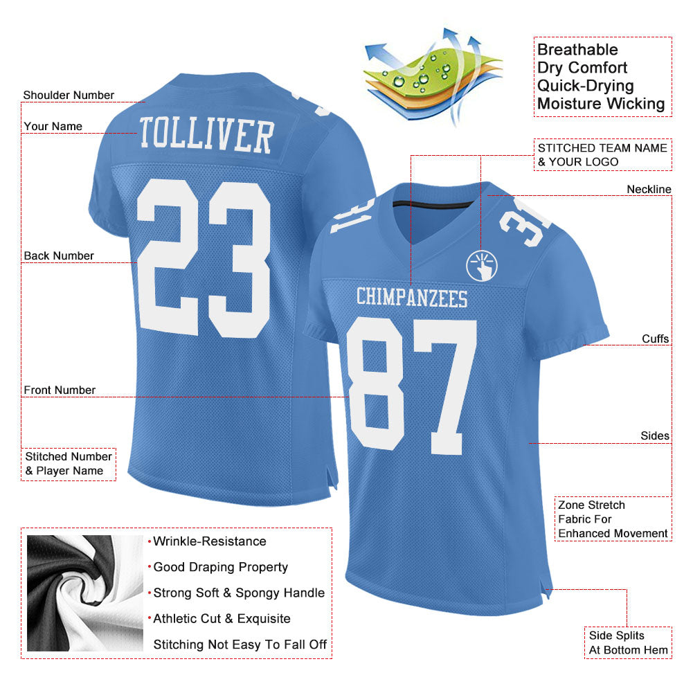Custom Light Blue White Mesh Authentic Football Jersey Light Blue White Custom Mesh Football Jersey - Authentic Quality Athletic Wear Custom Light Blue White Mesh Authentic Football - Image 2