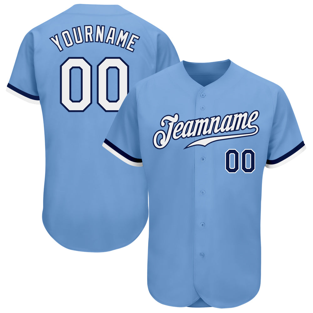Light Blue White-Navy Authentic Baseball Jersey - Custom Style 8411 Custom Light Blue White-Navy Authentic Baseball Jersey