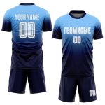 Light Blue White Navy Fade Soccer Uniform Jersey - Custom Sublimation Fashion Design Custom Light Blue White-Navy Sublimation - Image 2