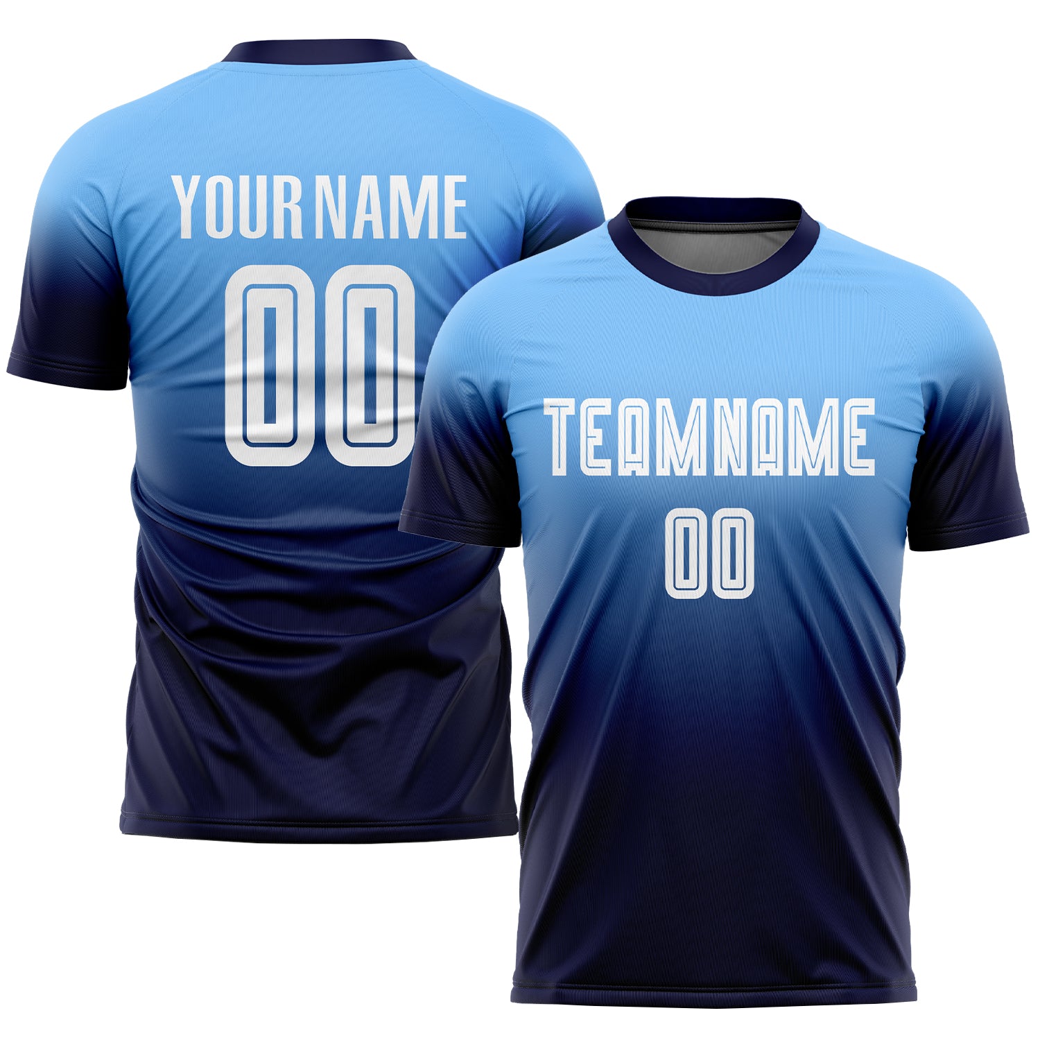 Light Blue White Navy Fade Soccer Uniform Jersey - Custom Sublimation Fashion Design Custom Light Blue White-Navy Sublimation