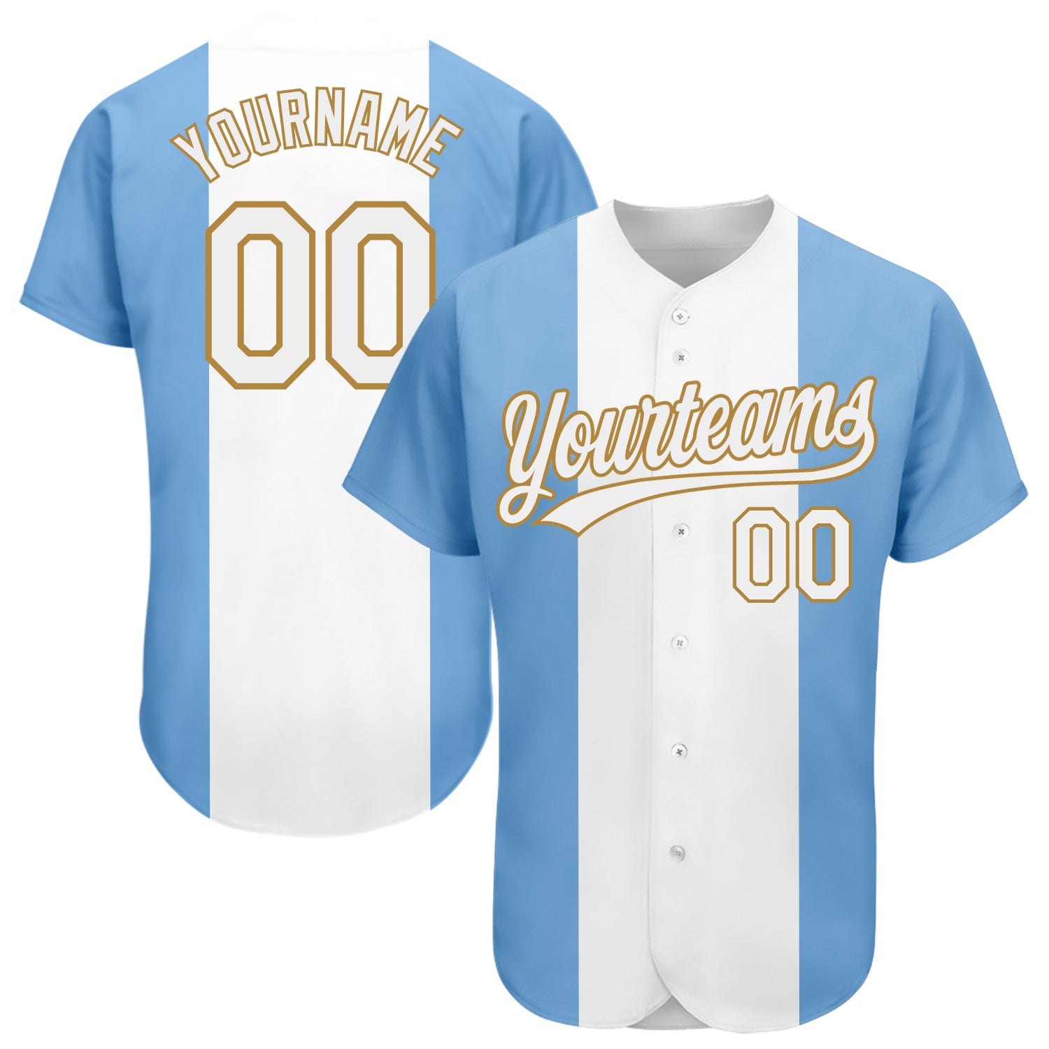 Custom Light Blue White-Old Gold 3D Argentinian Flag Authentic Baseball Jersey Authentic 3D Argentinian Flag Baseball Jersey in Light Blue, White & Old Gold - Custom Design Custom Light Blue White-Old - Image 1