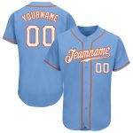 Light Blue White Orange Custom Authentic Baseball Jersey - Style 9244 Custom Light Blue White-Orange Authentic Baseball Jersey