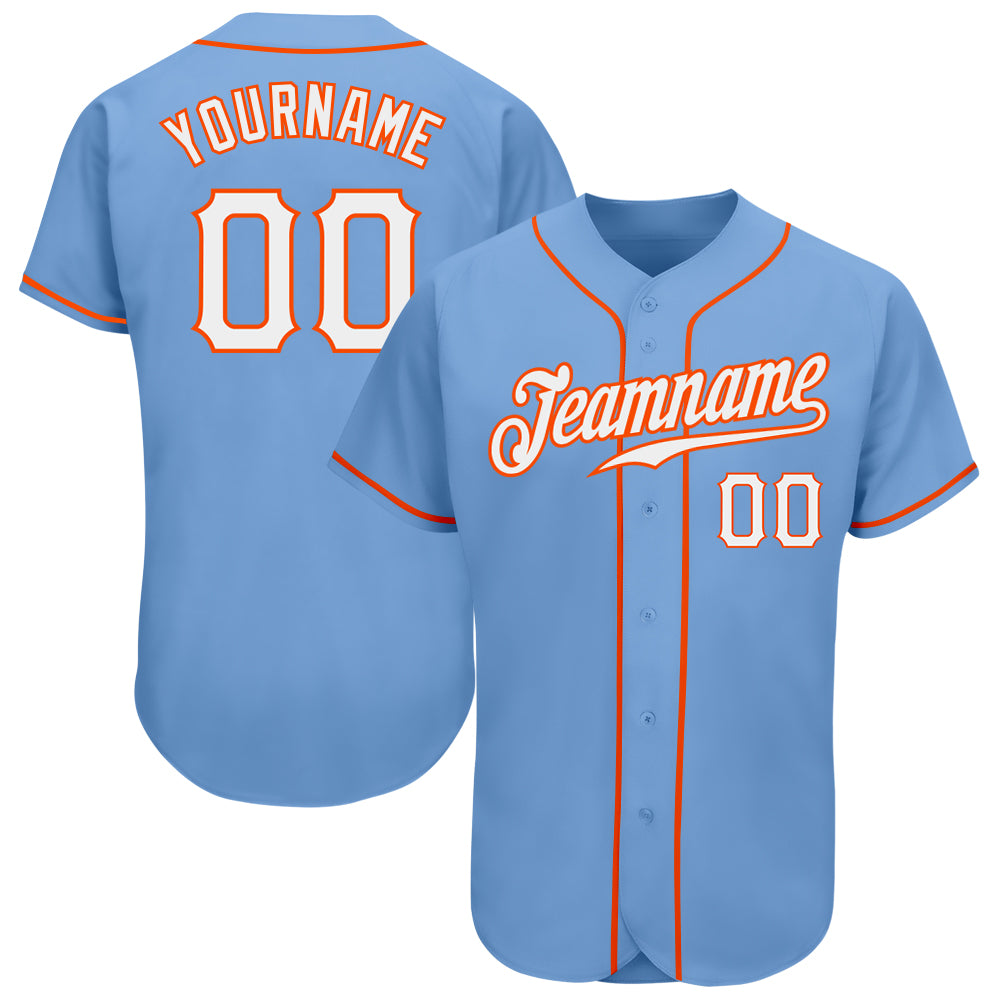 Light Blue White Orange Custom Authentic Baseball Jersey - Style 9244 Custom Light Blue White-Orange Authentic Baseball Jersey