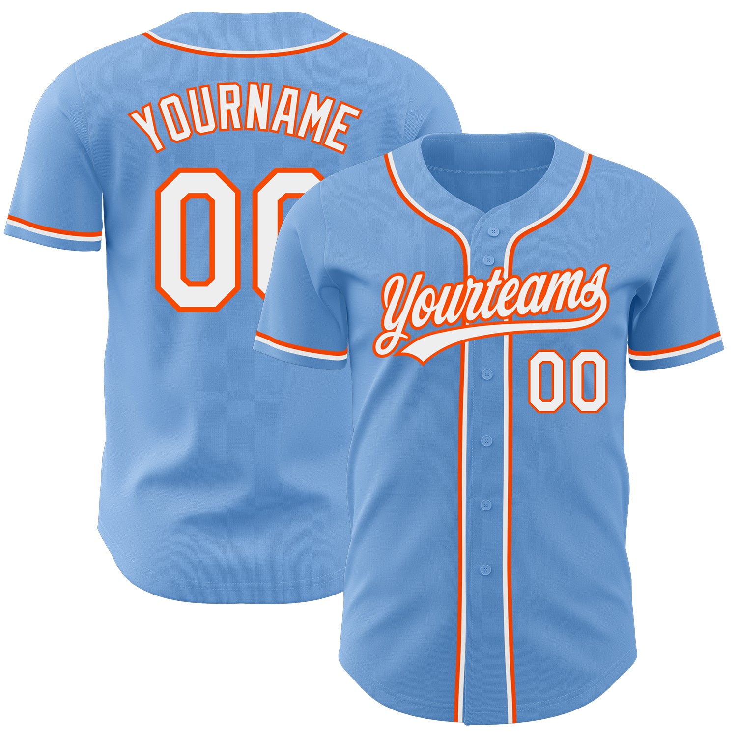 Light Blue White-Orange Custom Baseball Jersey - Authentic Team Gear Custom Light Blue White-Orange Authentic Baseball Jersey