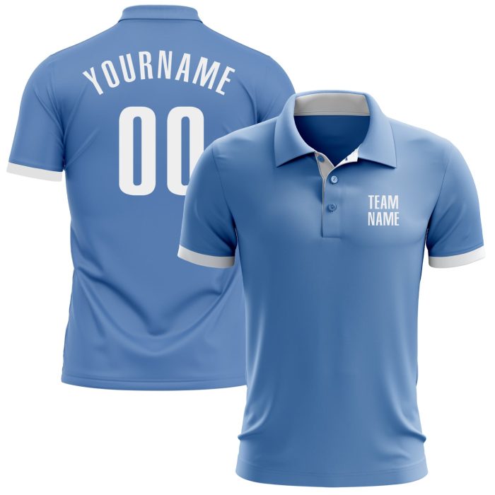 Light Blue White Performance Golf Polo Shirt - Custom Design, Perfect for Comfort and Style Custom Light Blue White Performance - Image 1