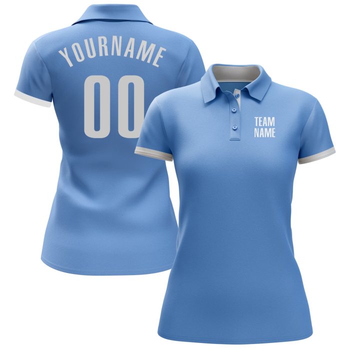Light Blue White Performance Golf Polo Shirt - Custom Design, Perfect for Comfort and Style Custom Light Blue White Performance - Image 2
