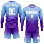 Custom Light Blue White Purple Soccer Jersey Long Sleeve Fade Fashion Uniform Custom Light Blue White-Purple Sublimation - Image 2