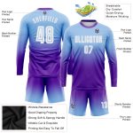 Custom Light Blue White Purple Soccer Jersey Long Sleeve Fade Fashion Uniform Custom Light Blue White-Purple Sublimation - Image 3