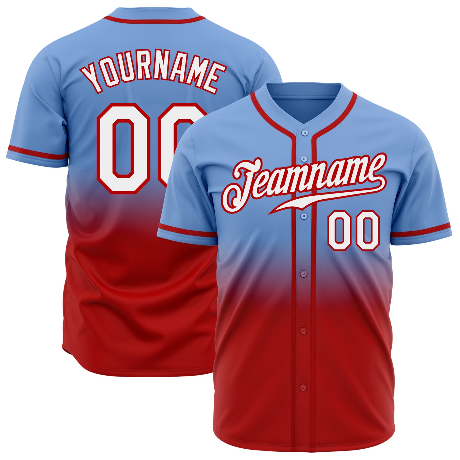 Custom Light Blue Baseball Jersey - Authentic Fade Design in White and Red Colors Custom Light Blue White-Red Authentic Fade