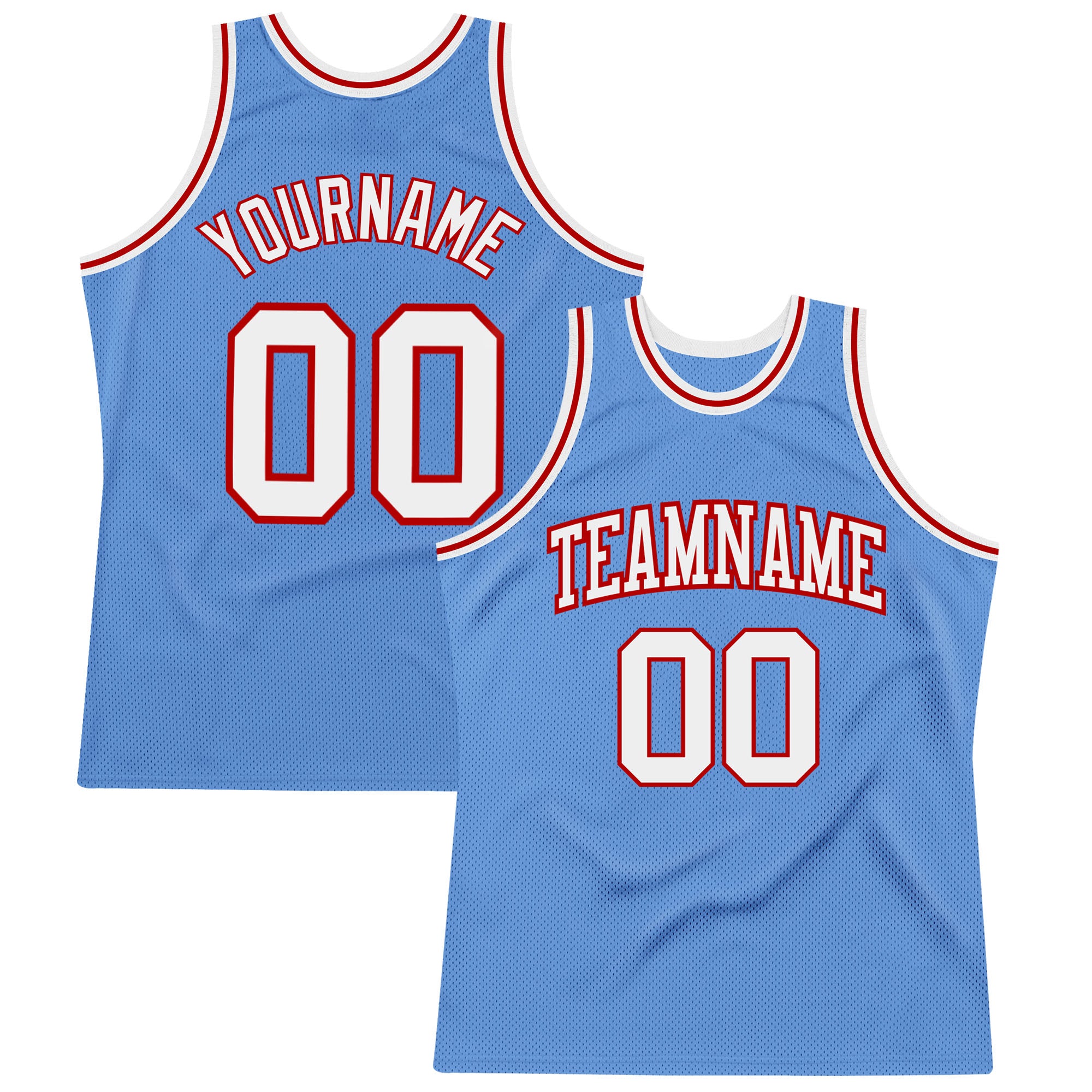 Light Blue Red White Custom Throwback Basketball Jersey - Authentic Design Custom Light Blue White-Red Authentic Throwback