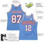 Light Blue Red White Custom Throwback Basketball Jersey - Authentic Design Custom Light Blue White-Red Authentic Throwback - Image 2