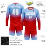 Custom Light Blue Red White Soccer Uniform Jersey Long Sleeve Fade Fashion Sublimation Custom Light Blue White-Red Sublimation - Image 3