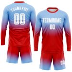 Custom Light Blue Red White Soccer Uniform Jersey Long Sleeve Fade Fashion Sublimation Custom Light Blue White-Red Sublimation - Image 2
