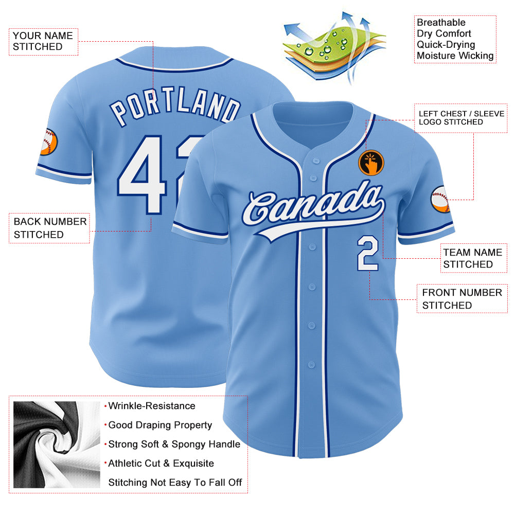 Custom Light Blue White-Royal Authentic Baseball Jersey Light Blue White-Royal Baseball Jersey - Custom Authentic Design Custom Light Blue White-Royal Authentic Baseball Jersey - Image 3