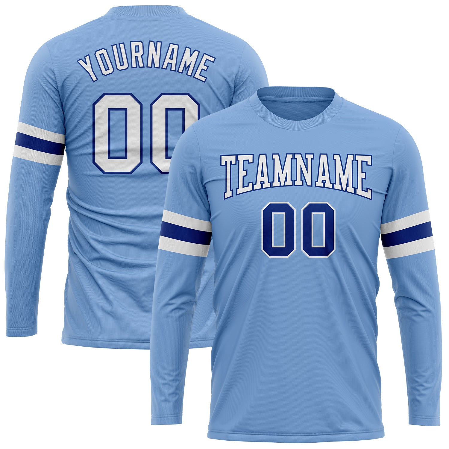 Light Blue White-Royal Long Sleeve Performance T-Shirt for Men and Women - Custom Design Custom Light Blue White-Royal Long