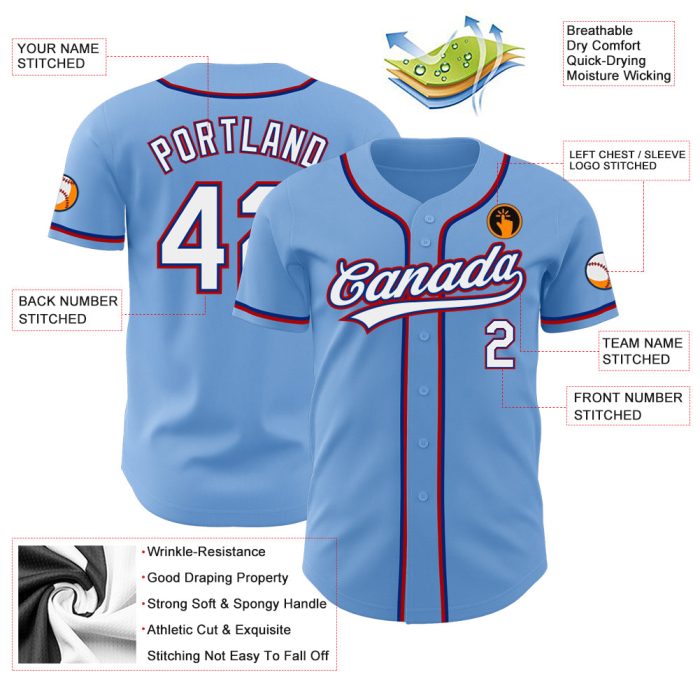 Authentic Custom Light Blue White Royal Red Baseball Jersey Custom Light Blue White Royal-Red Authentic Baseball Jersey - Image 3