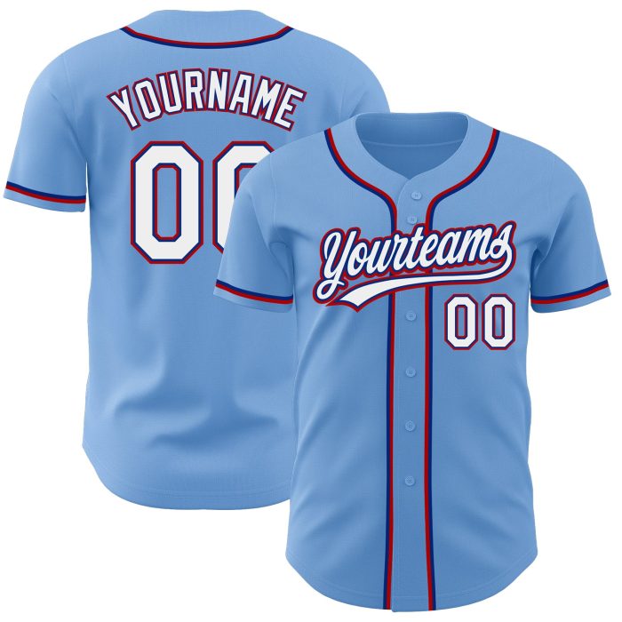 Authentic Custom Light Blue White Royal Red Baseball Jersey Custom Light Blue White Royal-Red Authentic Baseball Jersey - Image 1
